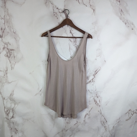 Victoria Secret Tank Top Small Brown Cross Cross Back White Strappy Soft Cut Out - Picture 7 of 11